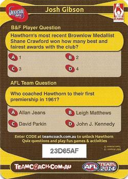 2014 Team Zone AFL Team - Best & Fairest Quiz (Herald Sun) #10 Josh Gibson Back